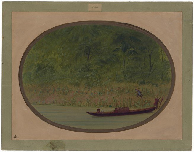 River Scene with Boat and Figures in Lush Landscape