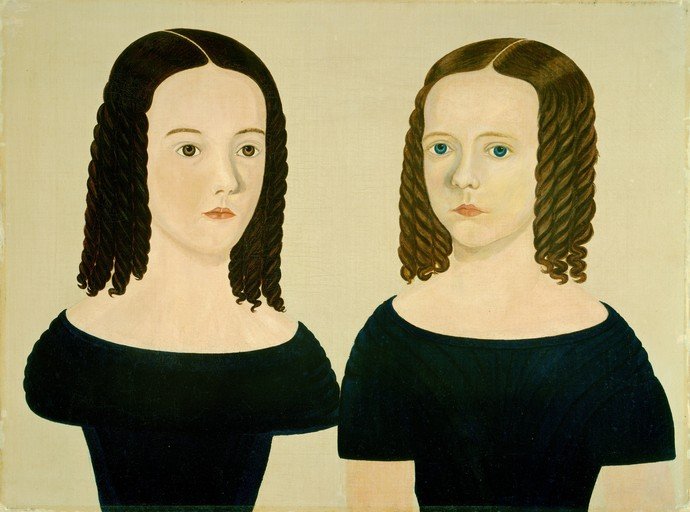 Two Young Girls in Dark Dresses