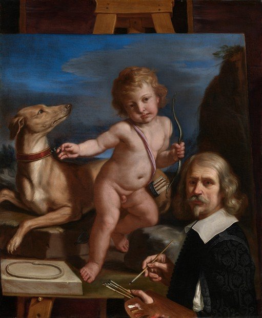 Self-Portrait with Cupid and a Greyhound