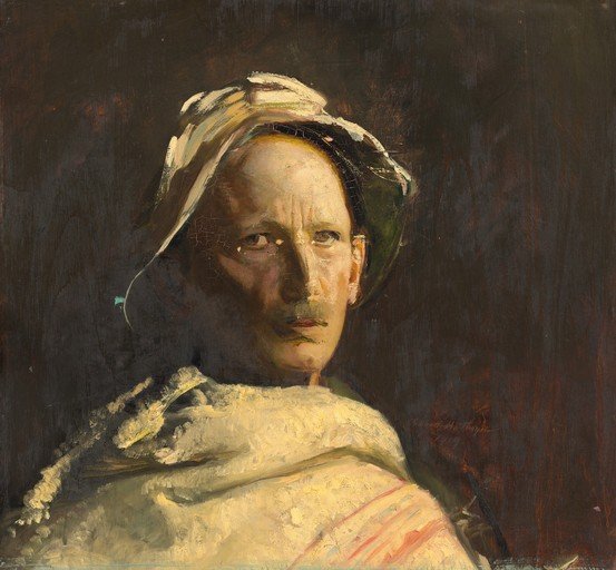 Portrait of a Man in a Hat and Scarf
