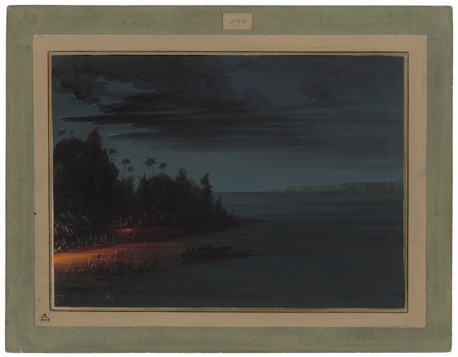 Tropical River Scene at Dusk with Boat