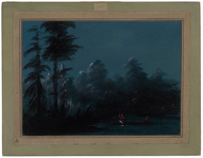 Night Fishing Scene in a Dark Forest