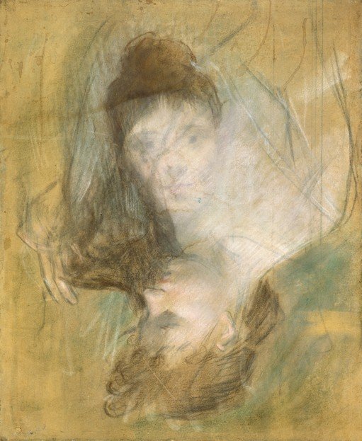 Impressionistic Sketch of Two Faces in Soft Pastel