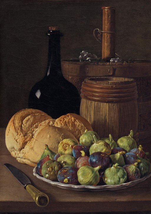 Still Life with Figs, Bread, and Wine Bottle