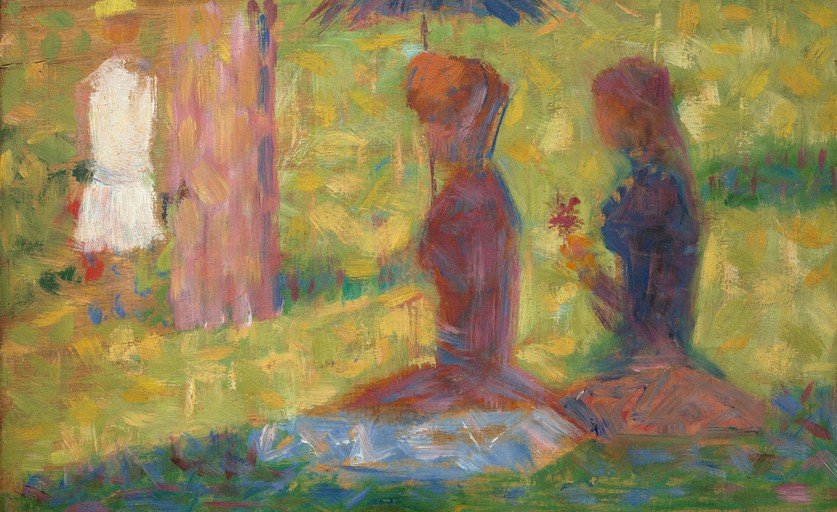 Impressionist painting of people in a garden