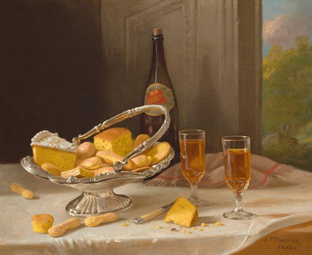 Still Life with Cake, Biscuits, and Wine