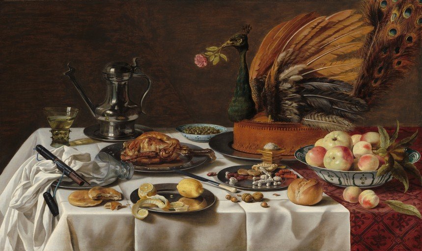 Opulent Still Life with Peacock and Roasted Fowl