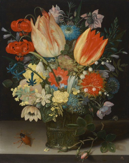 Baroque Still Life of Flowers with Insects and Snail