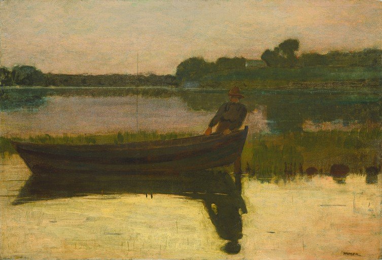 Fisherman in a Boat at Dusk