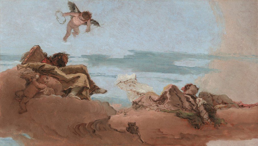 Cupid and the Sleeping Figures on Clouds
