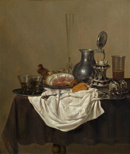 Still Life with Ham, Bread, and Pewter