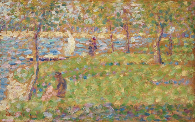 Seurat's Seine River Landscape with Sailboat