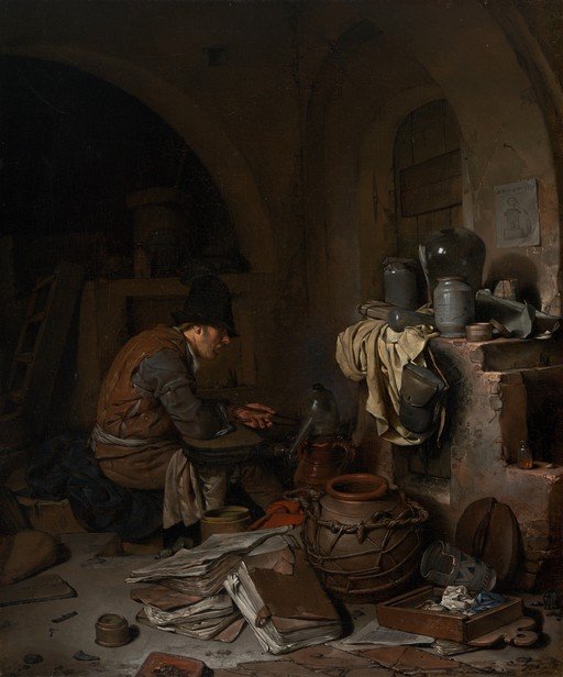 Alchemist at Work in a Dimly Lit Laboratory