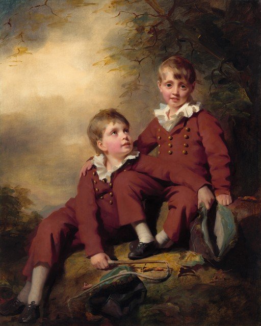 Portrait of Two Boys in Red Suits
