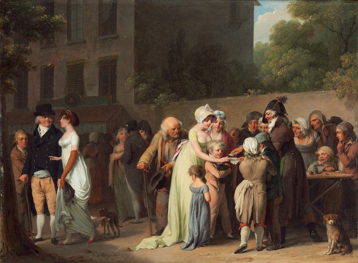 18th Century Street Scene with Diverse Crowd and Interactions
