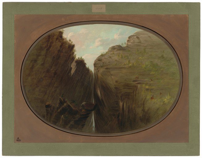 Dramatic Waterfall Gorge with Tiny Figures