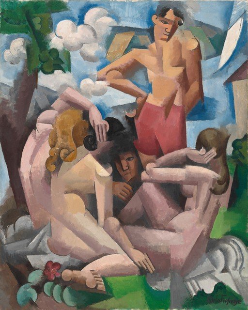 Cubist painting of figures in a landscape
