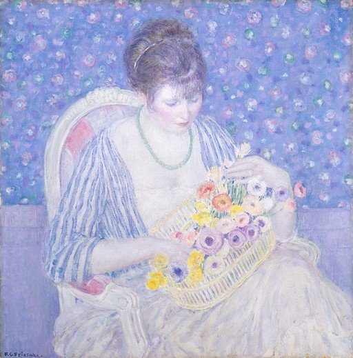 Woman with Basket of Flowers