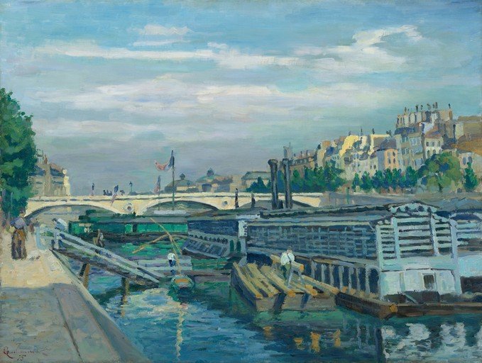 Parisian River Scene with Boats and Buildings