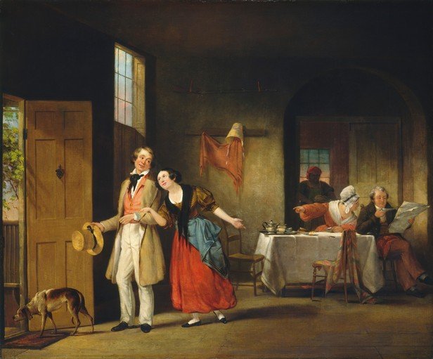 18th-Century Domestic Scene with Figures and Dog