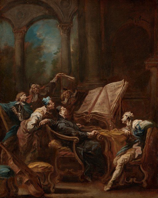 Baroque Scene of Musicians and a Scholar
