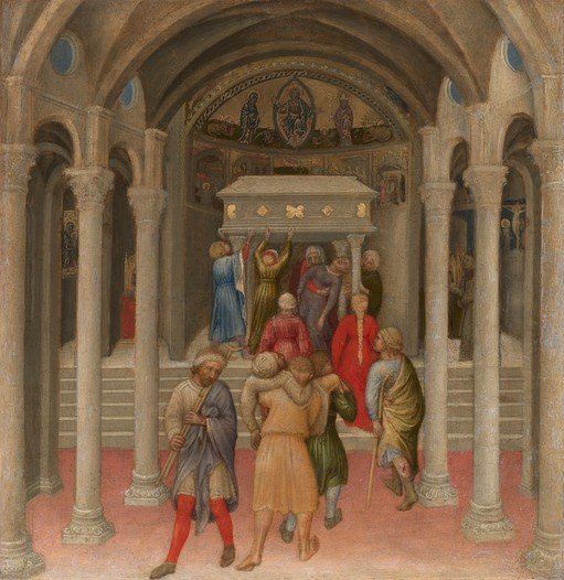 Medieval Procession with Sarcophagus in a Church