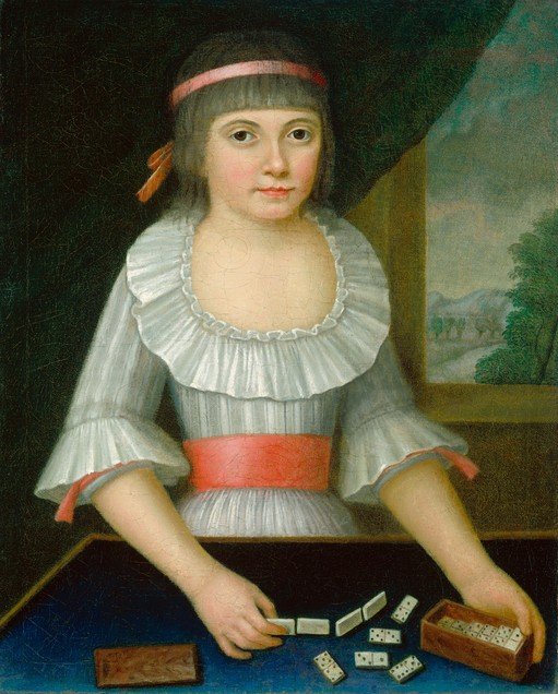 Child Playing Dominoes in Colonial Attire