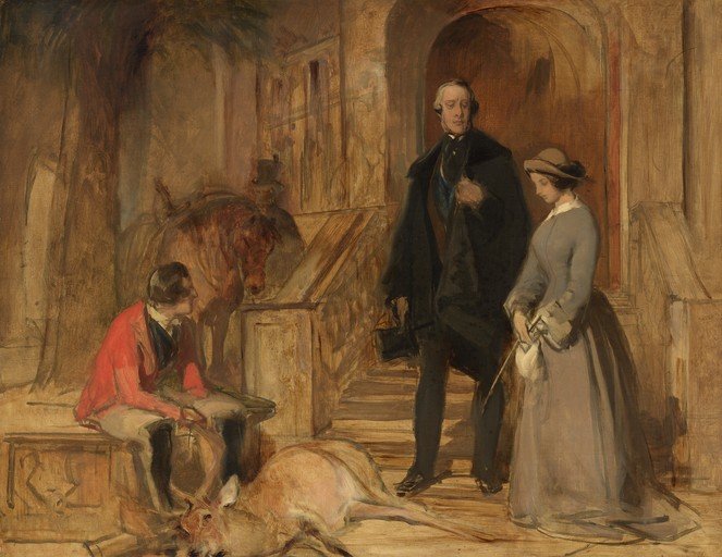 Victorian Hunting Scene with Figures and Game