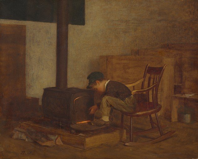 Boy Tending a Wood Stove