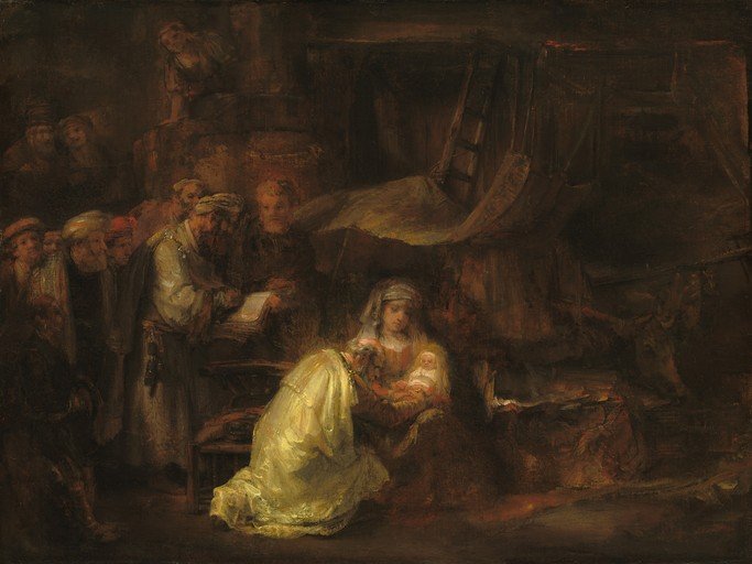 Rembrandt's Nativity Scene with Shepherds and Angels