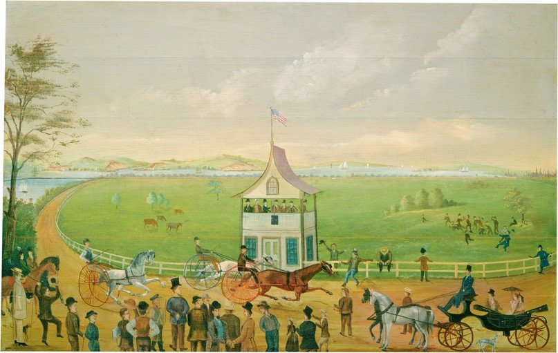 Horse Race and Spectators at a Track
