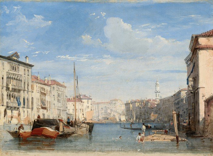 Venetian Canal Scene with Buildings and Boats