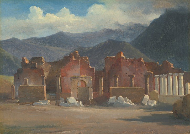 Ancient Roman Ruins with Distant Mountains