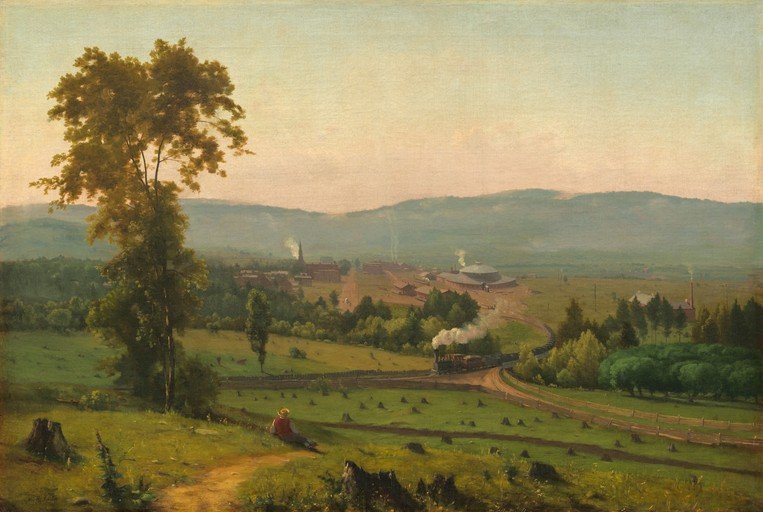 Industrial Landscape with Train and Lone Figure
