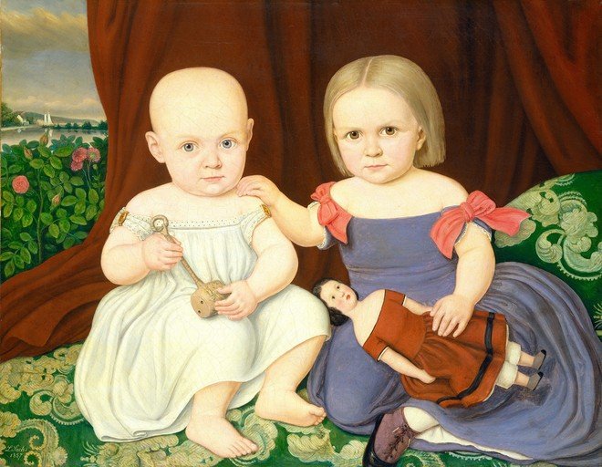 Portrait of Two Children with Toys