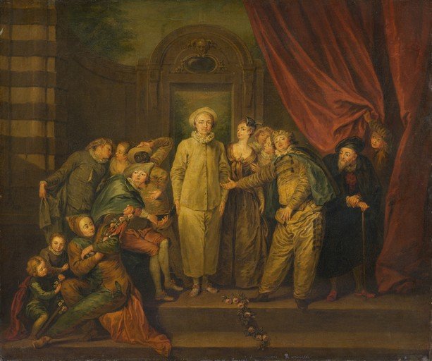 Commedia dell'arte Scene with Pierrot and Ensemble