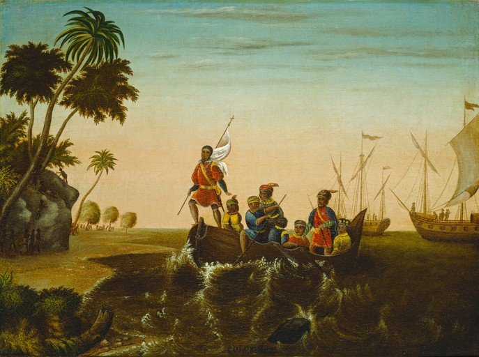 Explorers Arrive in Tropical Land