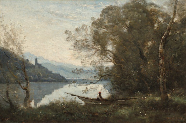 Serene River Landscape with Castle and Boat