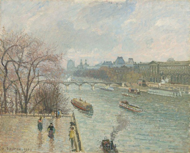 Parisian Seine River Scene with Louvre in Background