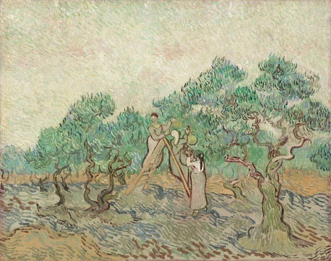 Olive Grove with Two Women Picking Olives