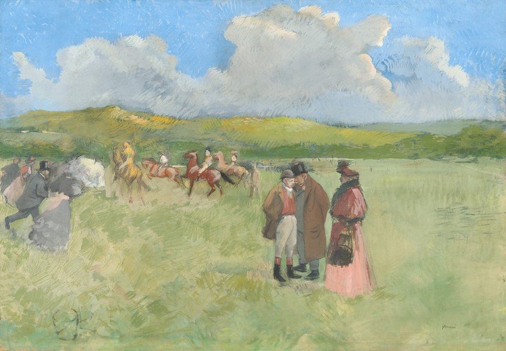 Impressionist Horse Race Scene with Spectators
