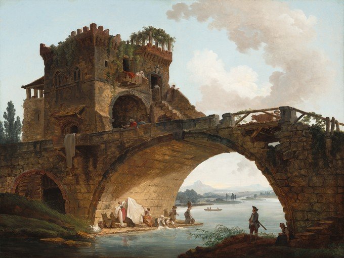 Ancient Roman Bridge with Figures and Landscape