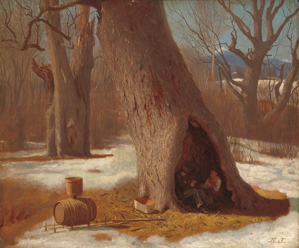 Maple Sugaring Scene in Winter Forest