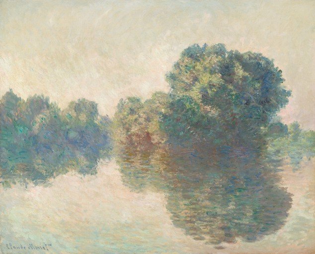 Impressionist painting of trees reflected in water