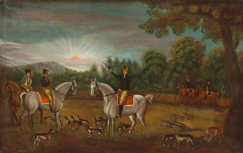 18th Century Fox Hunt Scene with Riders and Hounds