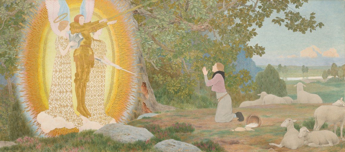 Angelic Vision and Shepherdess in Pastoral Landscape