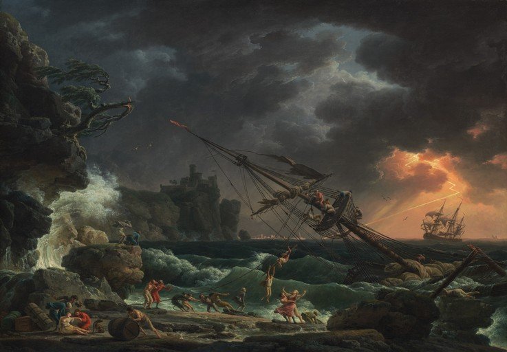 Shipwreck Scene with Dramatic Lightning Strike