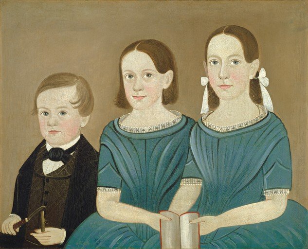 Folk Art Portrait of Three Children