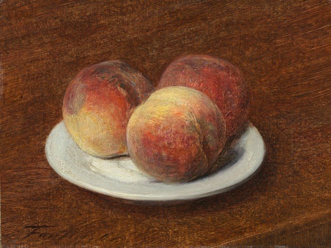 Still Life of Three Peaches on a Plate
