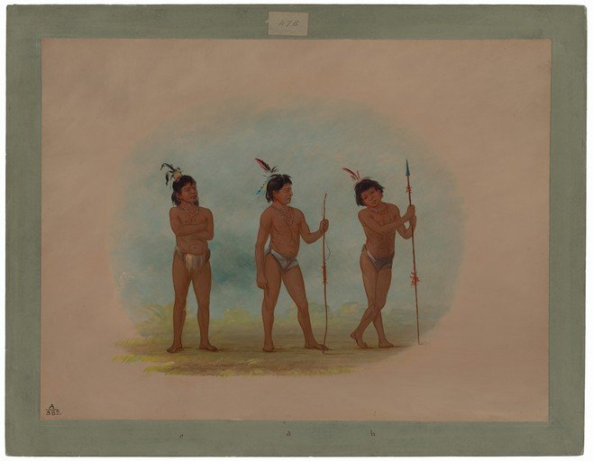 Three Indigenous Boys with Spears and Feathers